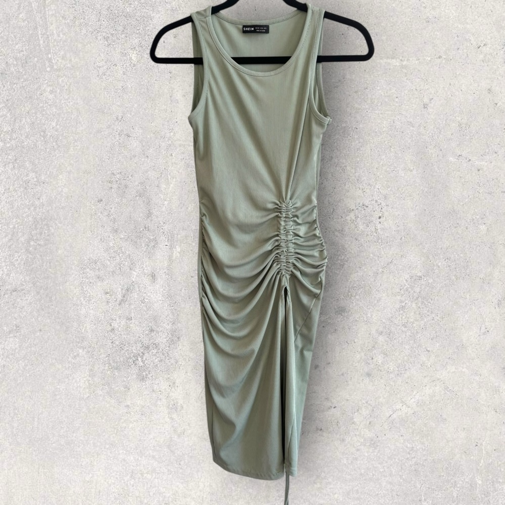 Cinch Front Sage Green‎ Ruched Bodycon Sleeveless Dress